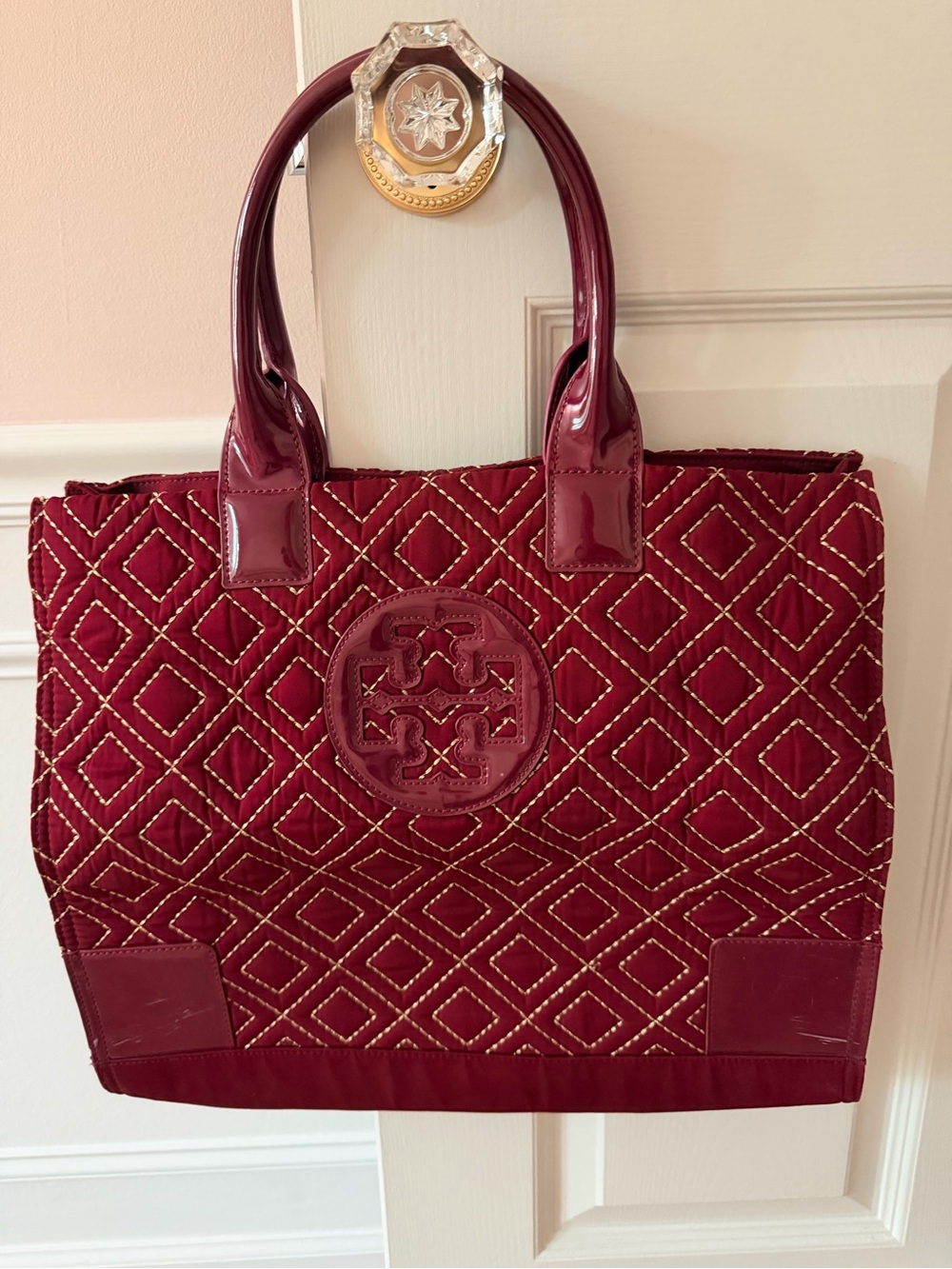 Tory Burch Ella Quilted Tote Bag in Burgundy